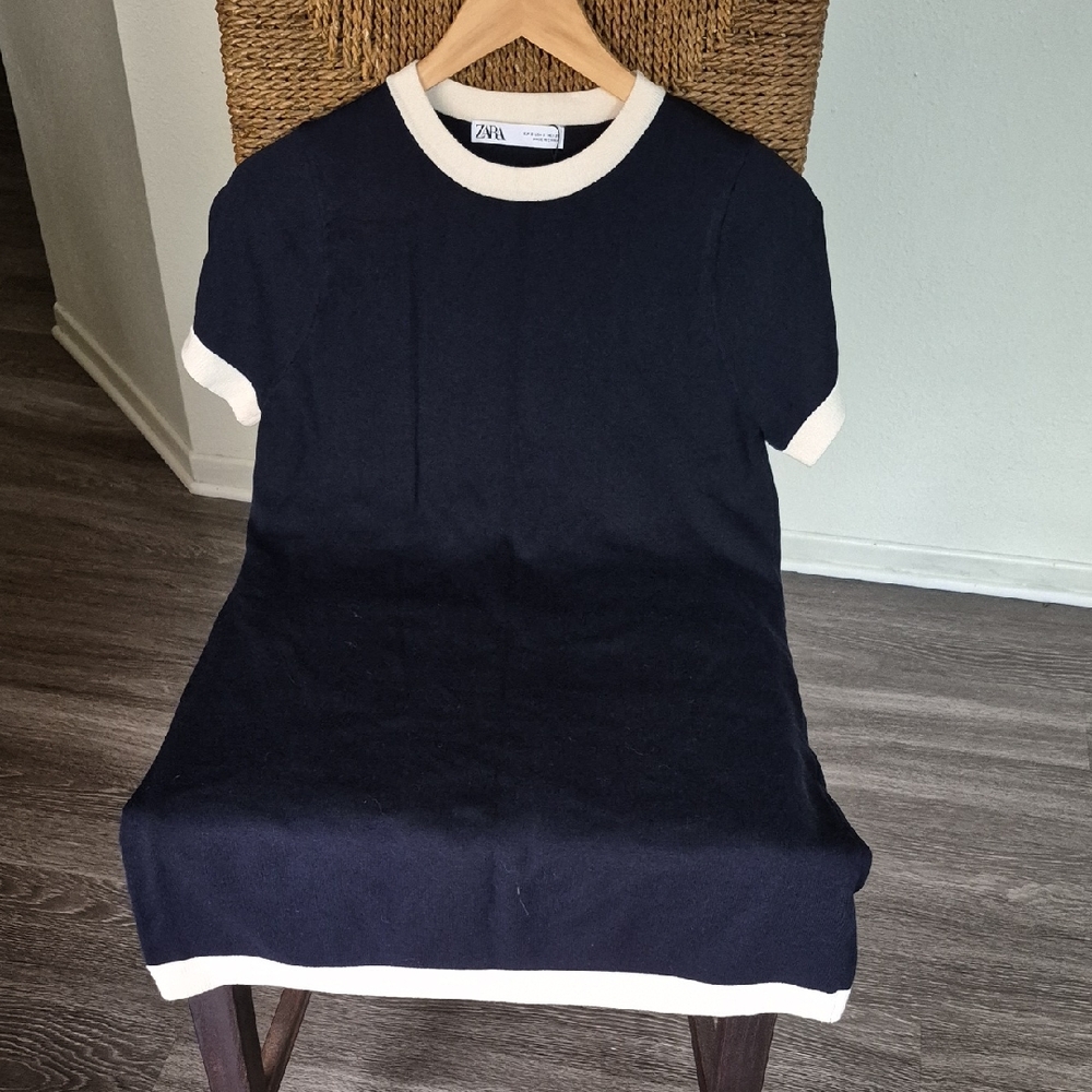 Zara Dark Blue Dress with Cream Accents